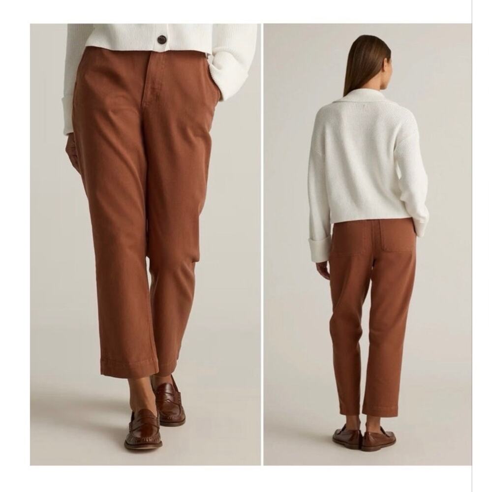Quince Organic Twill Straight Leg Cropped Pants size 6 Rust - NWT